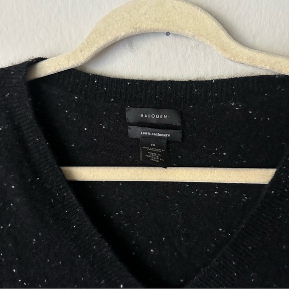 Halogen Speckle Black Cashmere Vneck Sweater Medium - Picture 3 of 7